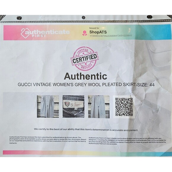 Vintage Gucci Wool Pleated Midi Skirt 1970s Gray Striped Pockets US 8 IT 44, COA - Picture 3 of 12